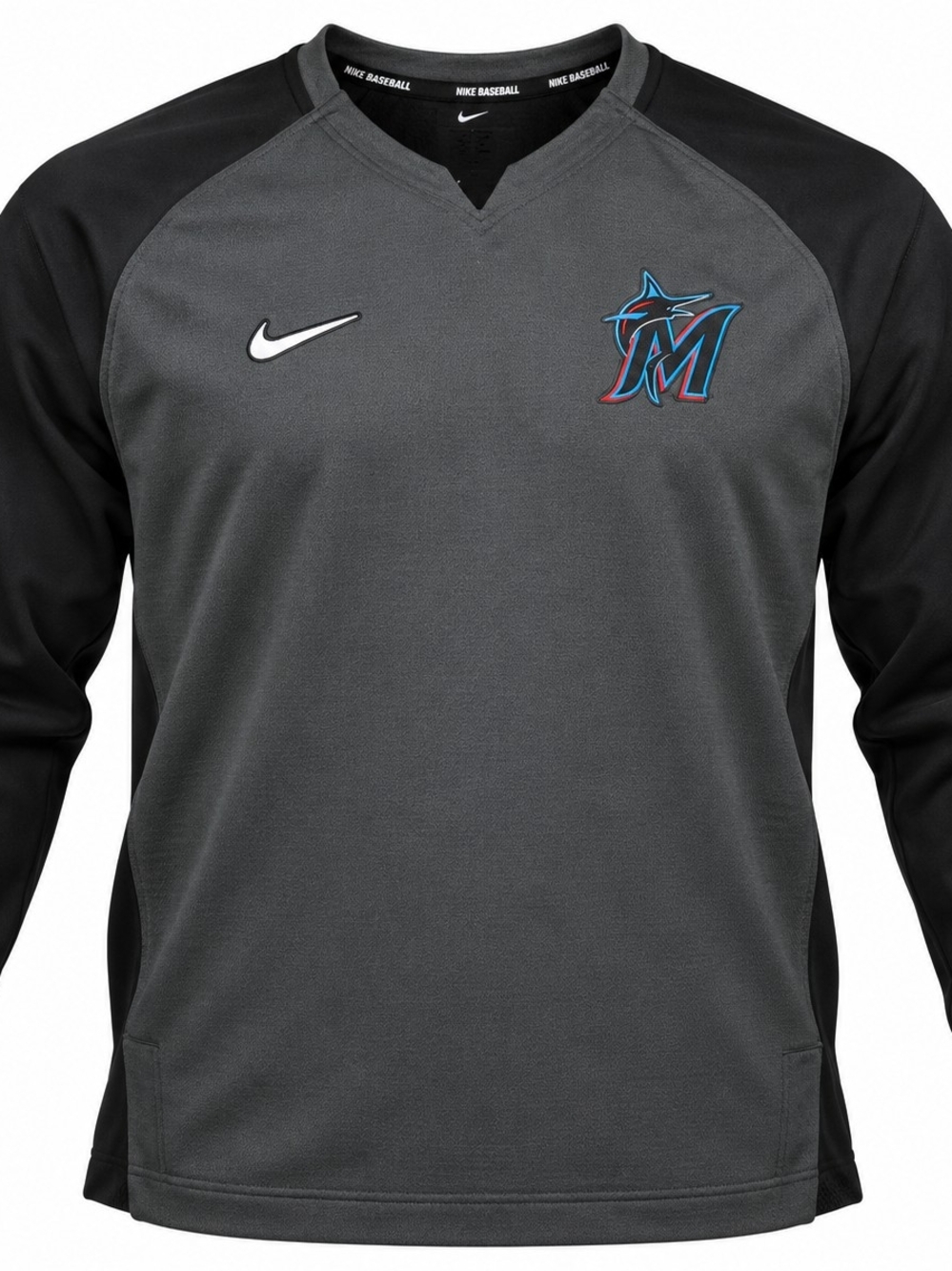 Nike Miami Marlins MLB Pullover XL Black Gray Dri-FIT Baseball Performance